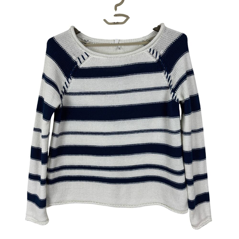 Paige Knit Sweater Blue White Stripe Large 100% Cotton nautical coastal